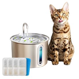 Bebedero Oneisall para gatos y perros - Bebederos de 2 litros - Bebedero - Bomba de agua - Acero inoxidable - Incluye 3 filtros
