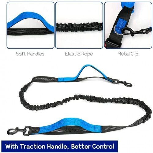 Edipets correa canicross reflectante manos libres con riñonera azul celeste para perros thumbnail