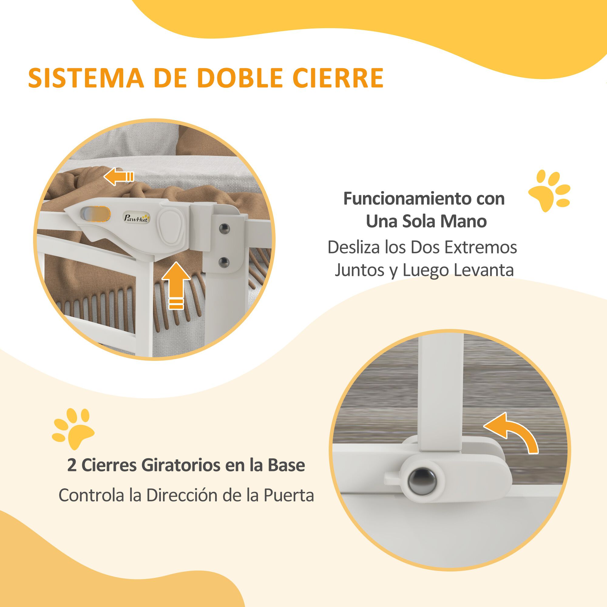 PawHut Barrera de Seguridad para Perros Extensible 74-100 cm, para Puertas y Escaleras, Puerta de Seguridad para Mascotas, con Montaje a Presión y Doble Bloqueo, Blanco thumbnail