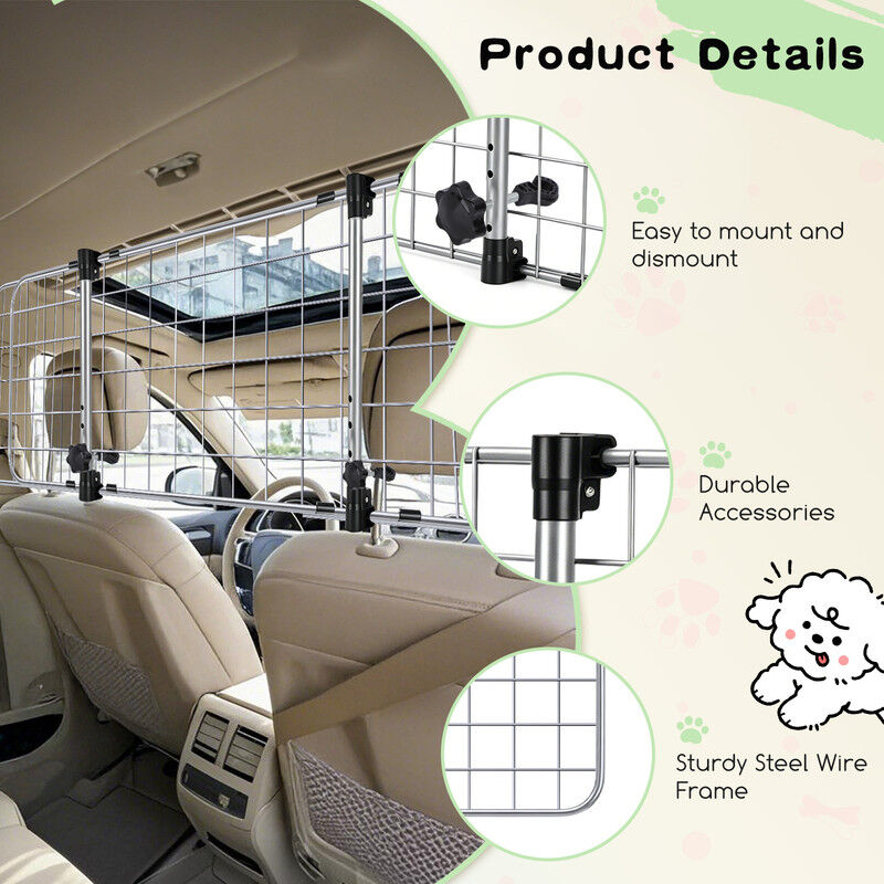 Nobleza Barrera para Perros de Coche &ndash; Separador Extensible Universal 96-145&times;30 cm &ndash; Reja de Seguridad de Acero &ndash; Instalaci&oacute;n sin Herramientas &ndash; Para Coches con Reposacabezas &ndash; Plata, , large Imagen numero 4