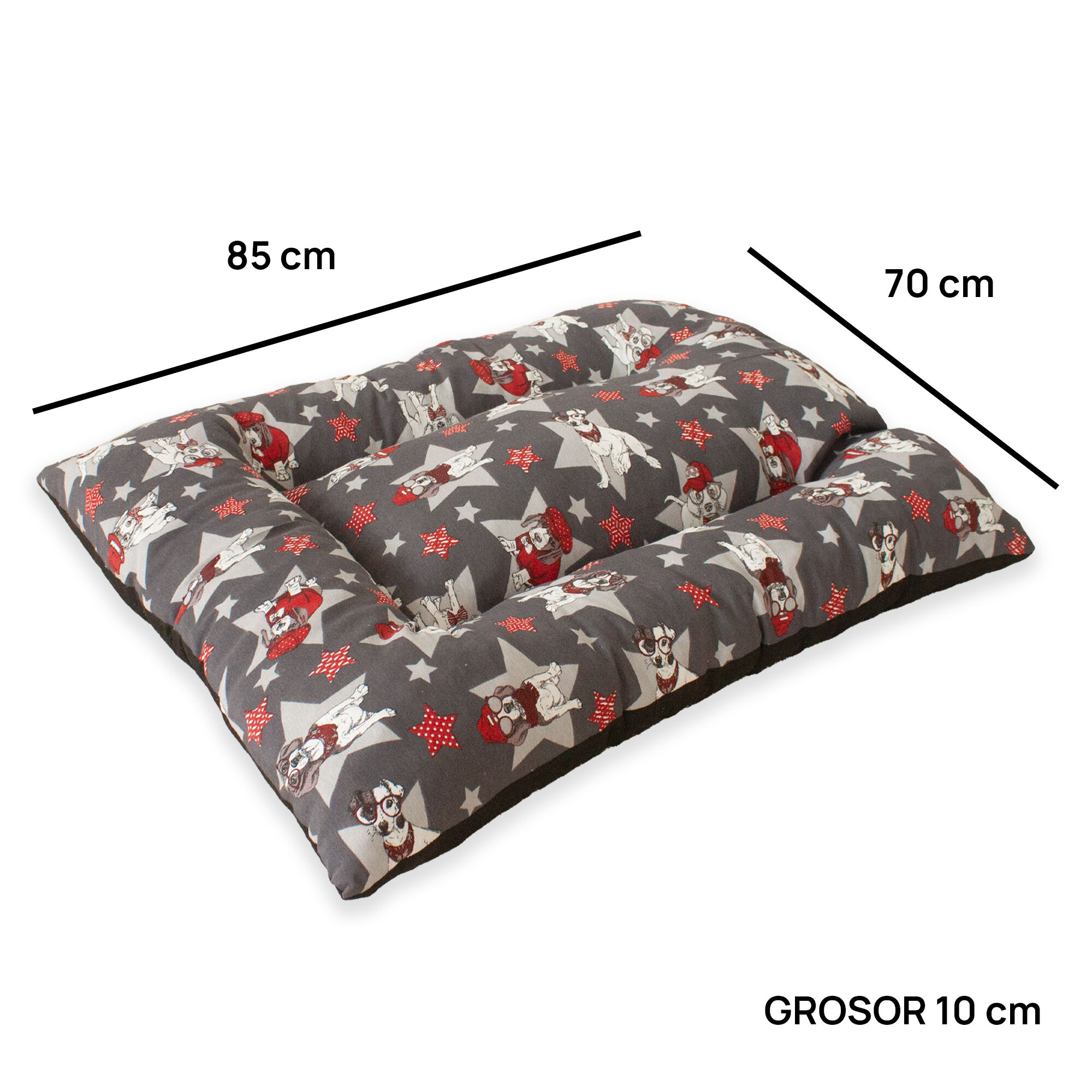 Coj&iacute;n para Mascota Grande Acolchado Relleno. Color Gris con Perritos y Estrellas Rojas. 85x70x10 cm, , large Imagen numero 3