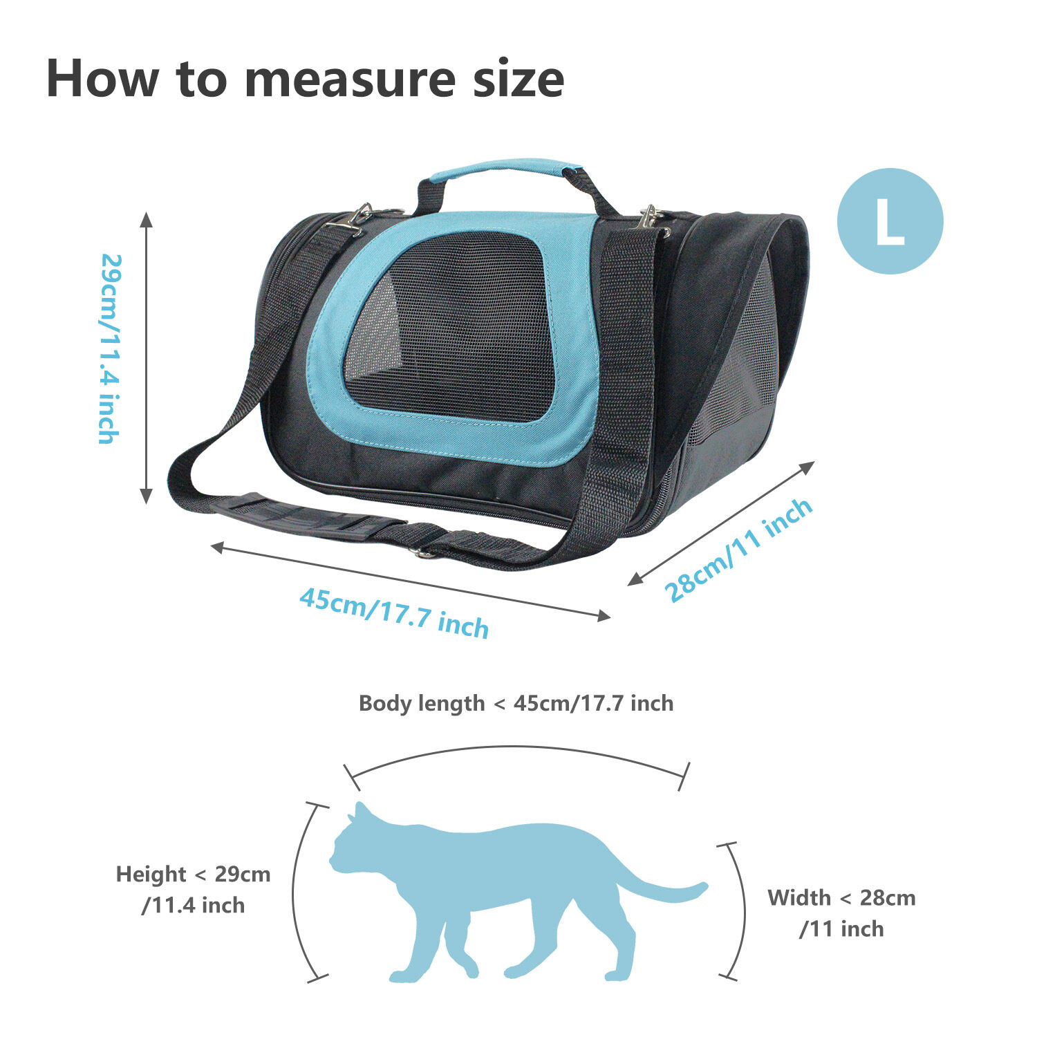 Nobleza -Transportin Gato Perro, Bolsa de Transporte Transpirable para Mascotas, 45*28*29cm transportador de mascotas para Perros/Gatos/Avi&oacute;n Mediano (Negro Azul), , large Imagen numero 4
