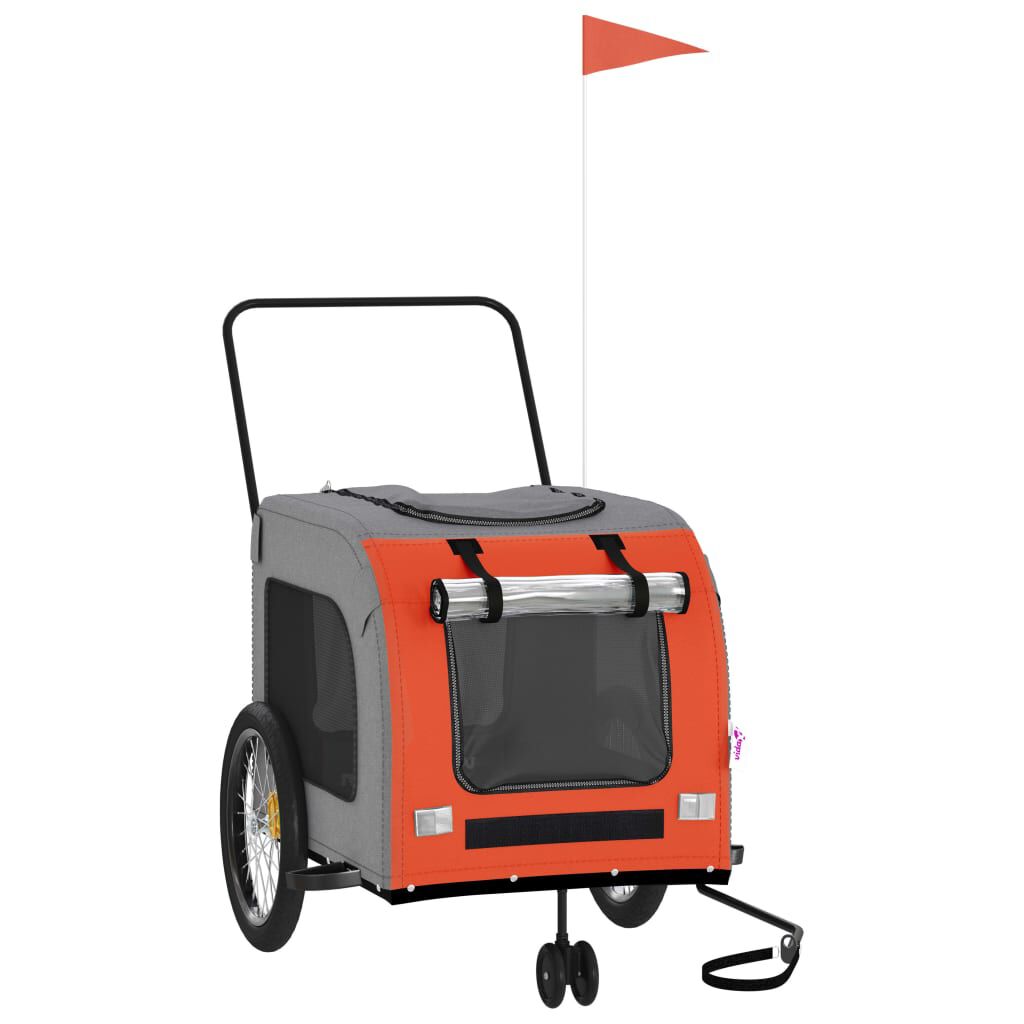 vidaXL Remolque bicicleta para perros hierro tela Oxford naranja gris, , large Imagen numero 10