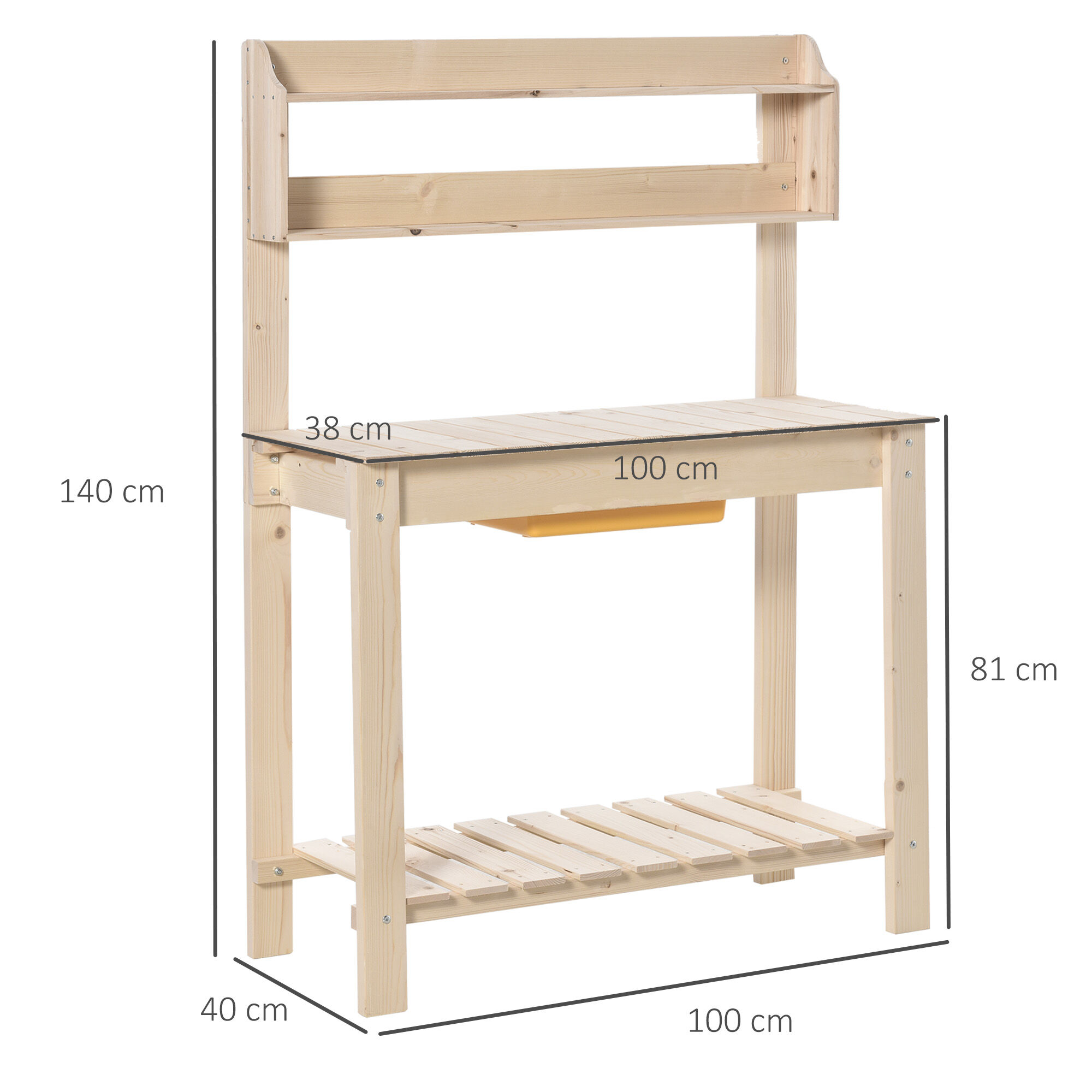 Outsunny Mesa de Plantaci&oacute;n de Madera Mesa para Macetas Mesa de Trabajo con Tablero Deslizante 3 Estantes Ganchos Jard&iacute;n Patio Garaje 100x40x140 cm Natural, , large Imagen numero 3