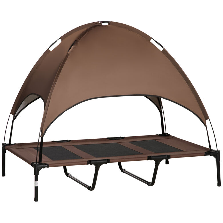 PawHut Cama con Parasol Elevada marrón para perros y gatos thumbnail