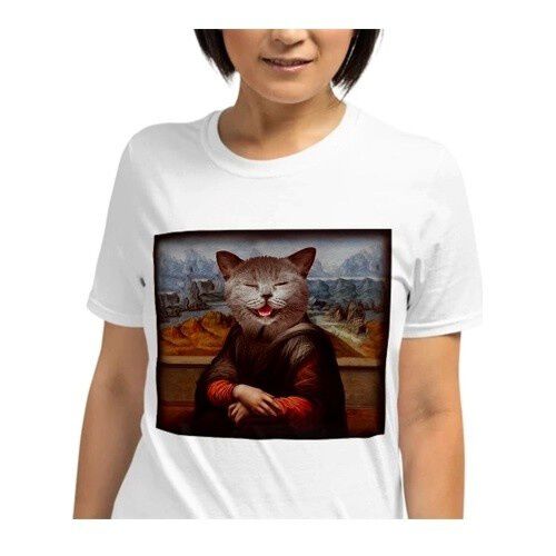 Mascochula camiseta mujer la gioconda personalizable con tu mascota blanco thumbnail