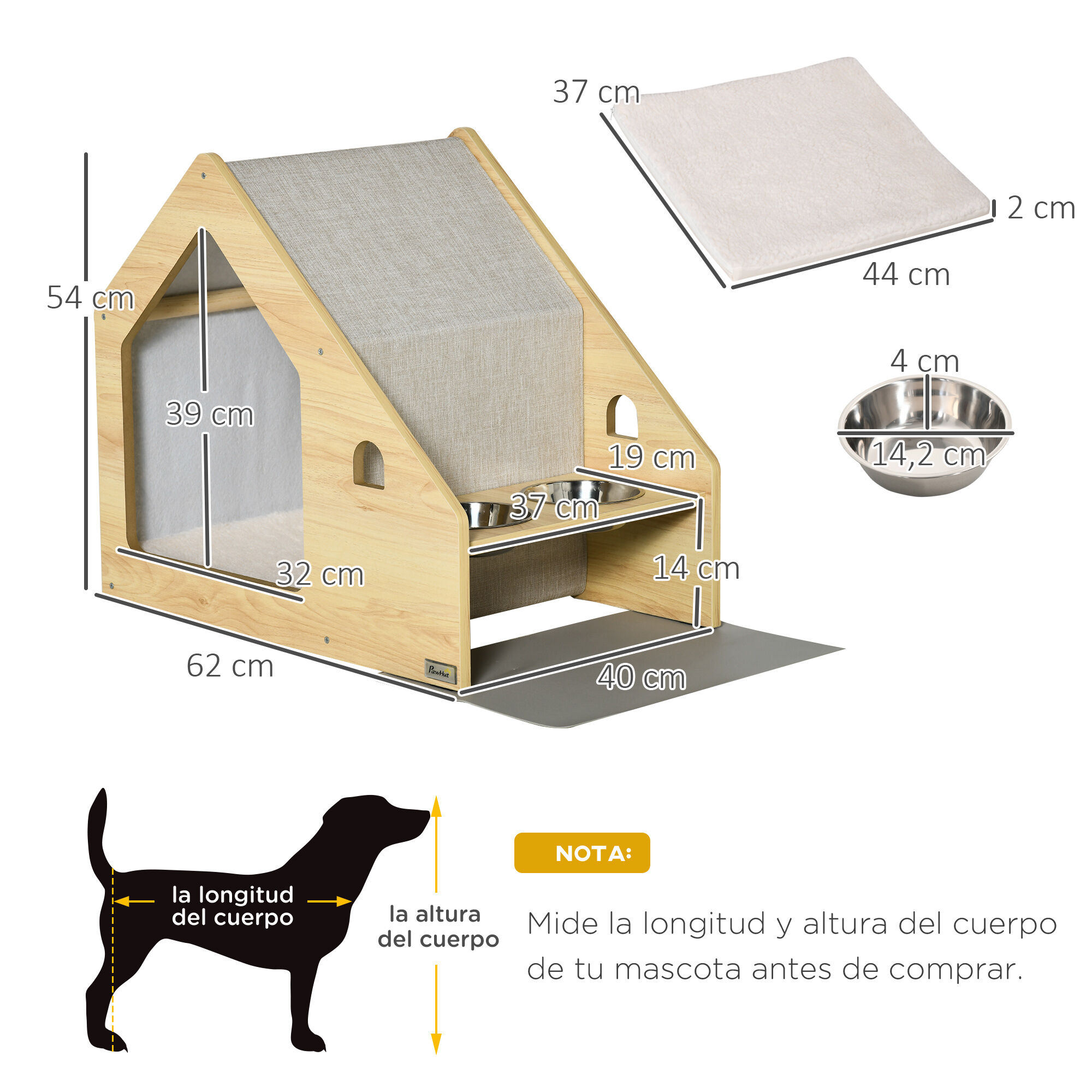 PawHut Caseta para Perros de Madera Cama de Interior para Cachorros, , large Imagen numero 3