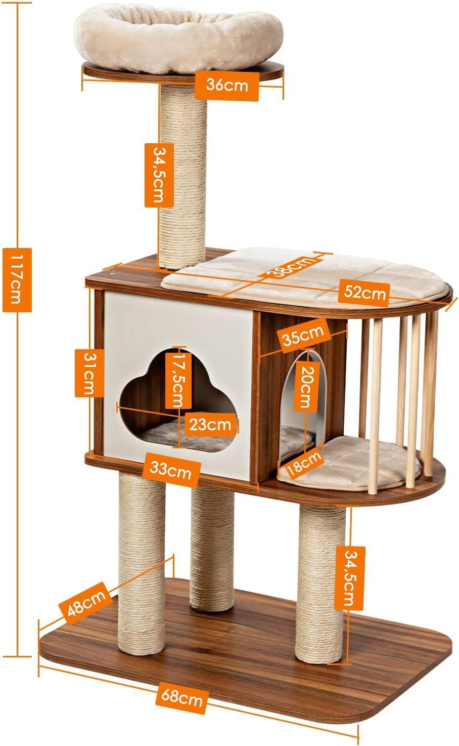 COSTWAY Mueble para Gatos &Aacute;rbol Actividad para Gatos con Poste Rascador y Colchonetas Casa de Madera de Gato 68x48x117cm, , large Imagen numero 5