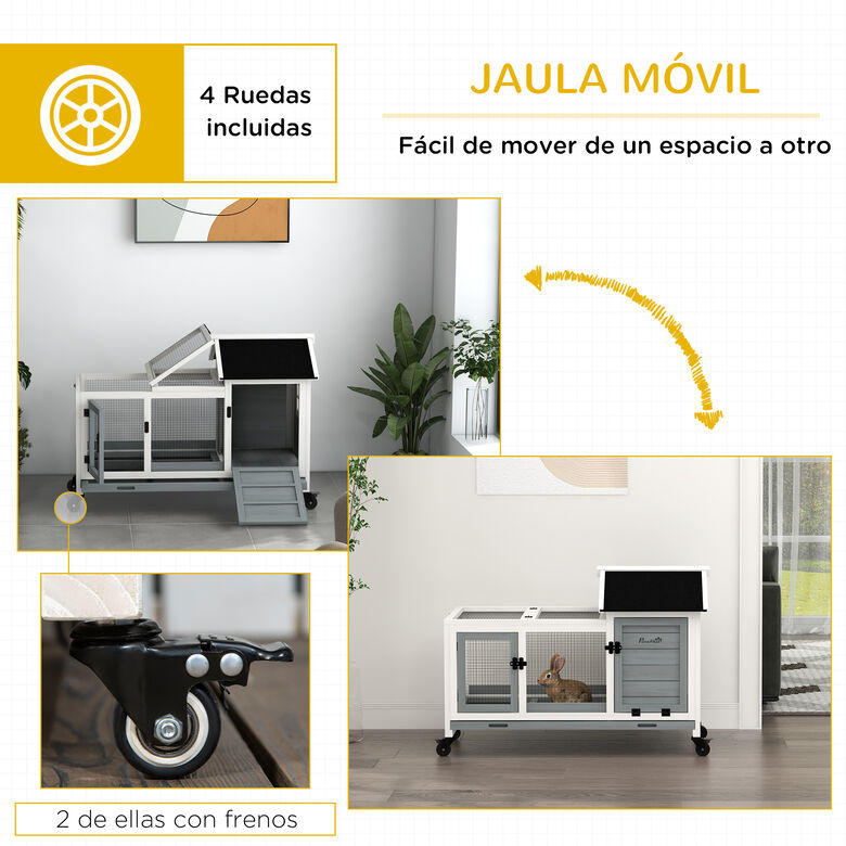 PawHut Conejera de Madera Gris thumbnail