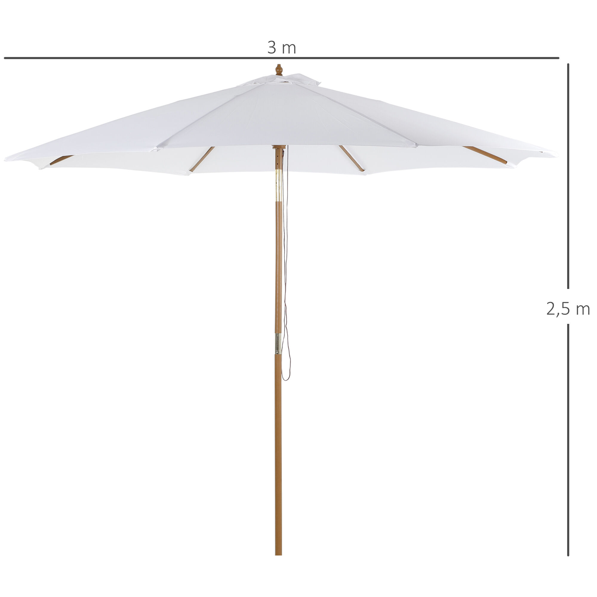 Outsunny Sombrilla Parasol de Madera Grande &Oslash;300x250cm para Exterior Jard&iacute;n Patio Altura Ajustable en 3 Niveles Desmontable Port&aacute;til F&aacute;cil de Guardar y Transportar Color Marfil, , large Imagen numero 3