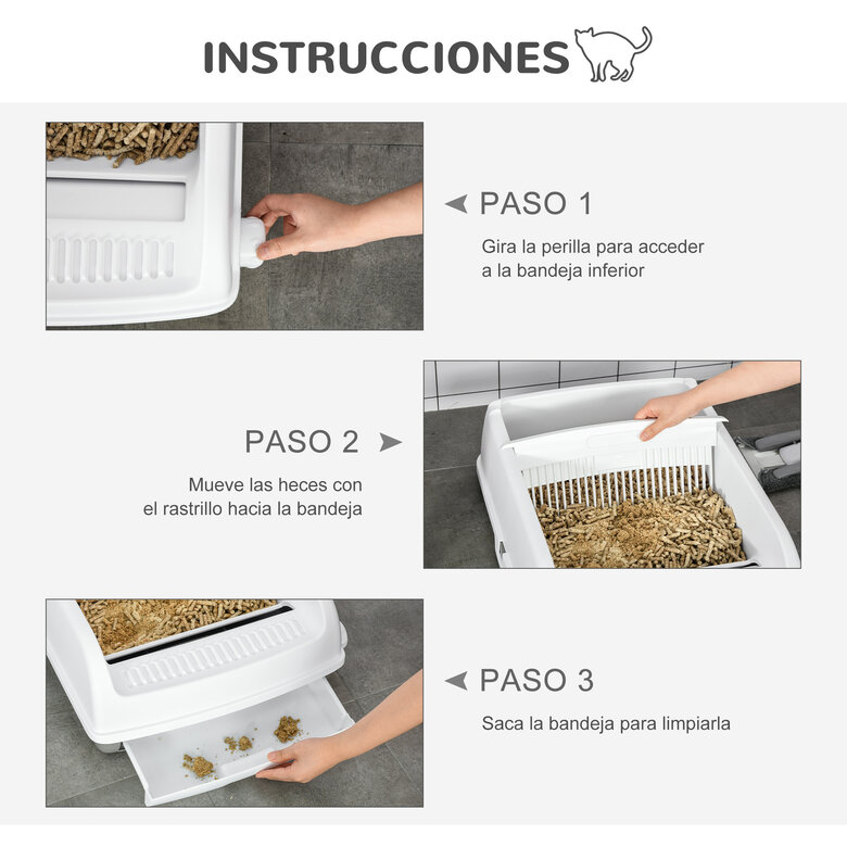 PawHut Arenero semiautomático blanco con botón para mascotas, , large image number null