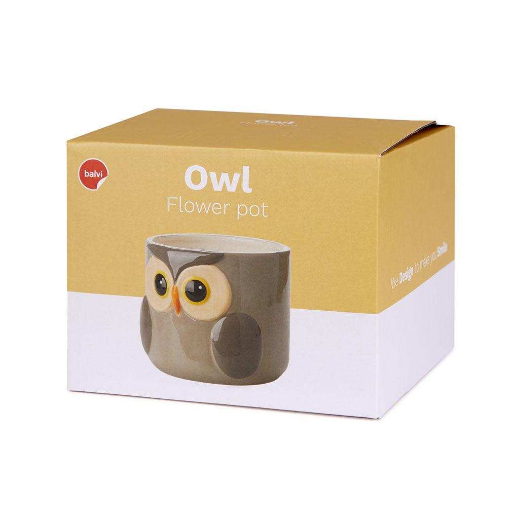 Balvi Maceta Owl Color gris Original maceta con dise&ntilde;o de b&uacute;ho Cer&aacute;mica 11,7x13,5x135 cm, , large Imagen numero 2