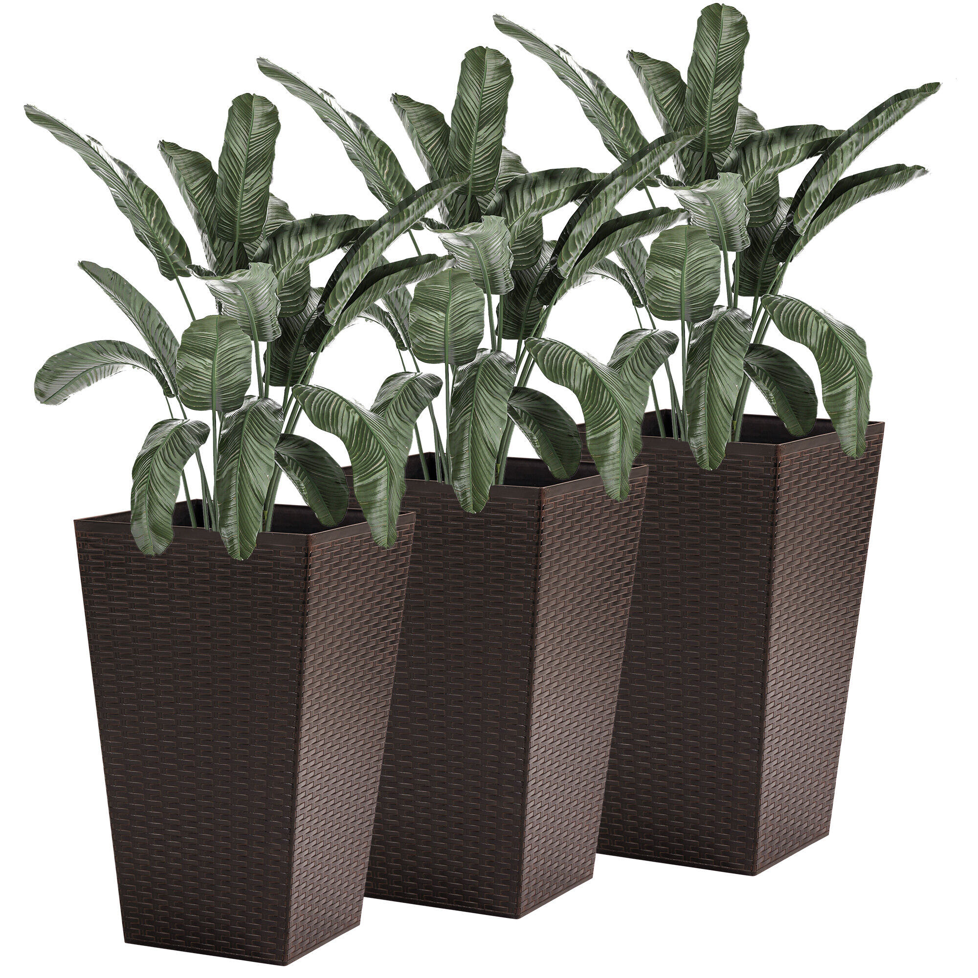 Outsunny Conjunto de 3 Macetas Cuadradas para Plantas Flores 3 Maceteros con Efecto de S&iacute;mil Rat&aacute;n para Jard&iacute;n Terraza Interior y Exterior 36,5x36,5x61 cm Marr&oacute;n, , large Imagen numero 1