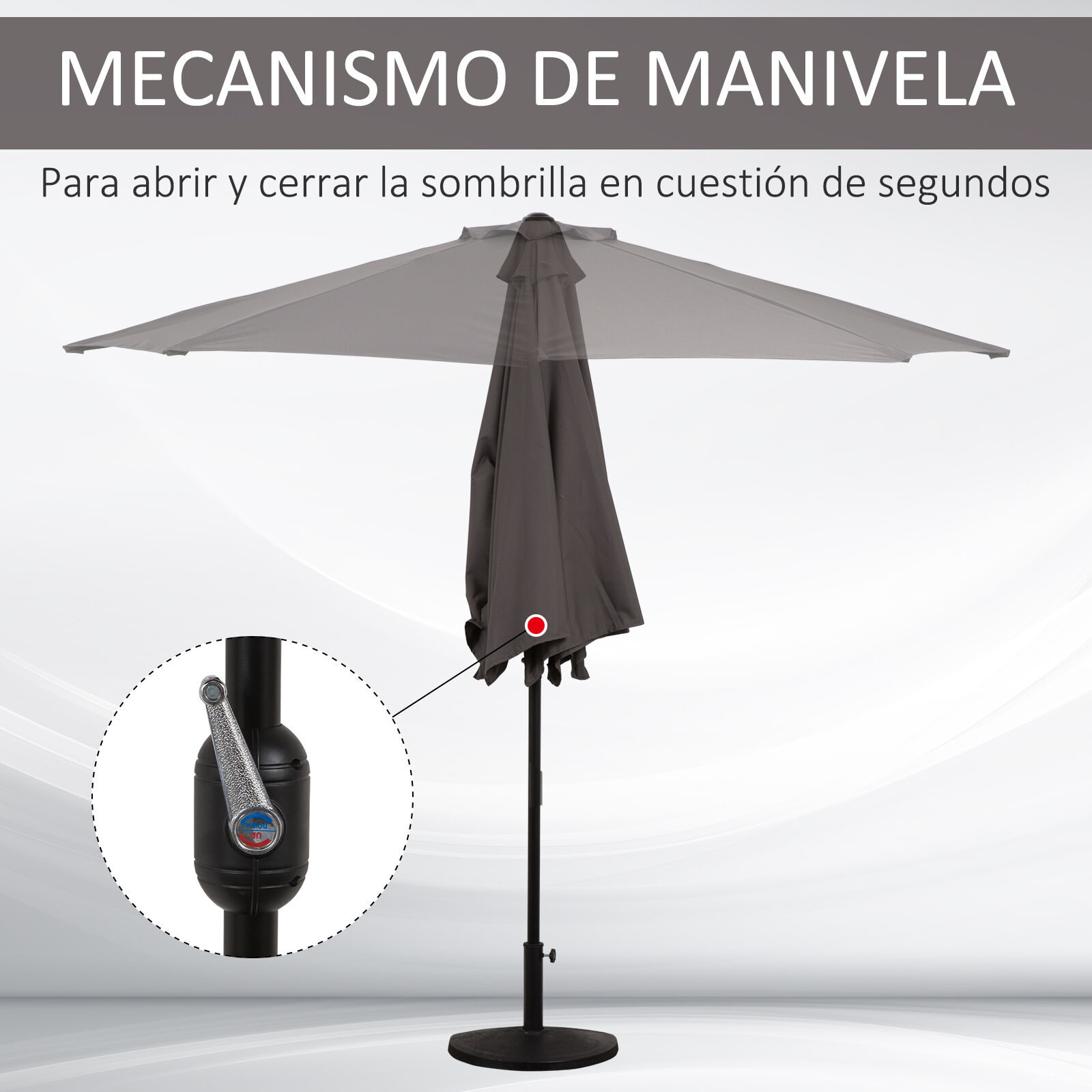 Outsunny Sombrilla 269x138x236 cm Parasol de Jard&iacute;n con Manivela y Forma Semicircular para Exterior Terraza Patio Piscina Gris, , large Imagen numero 4