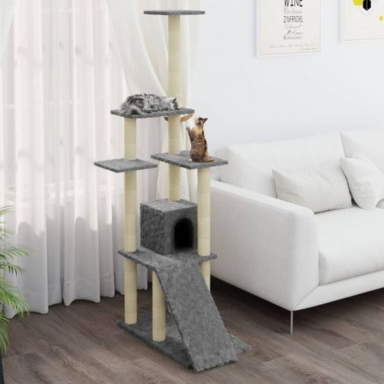 Vidaxl rascador con casa 5 plantas gris claro para gatos thumbnail