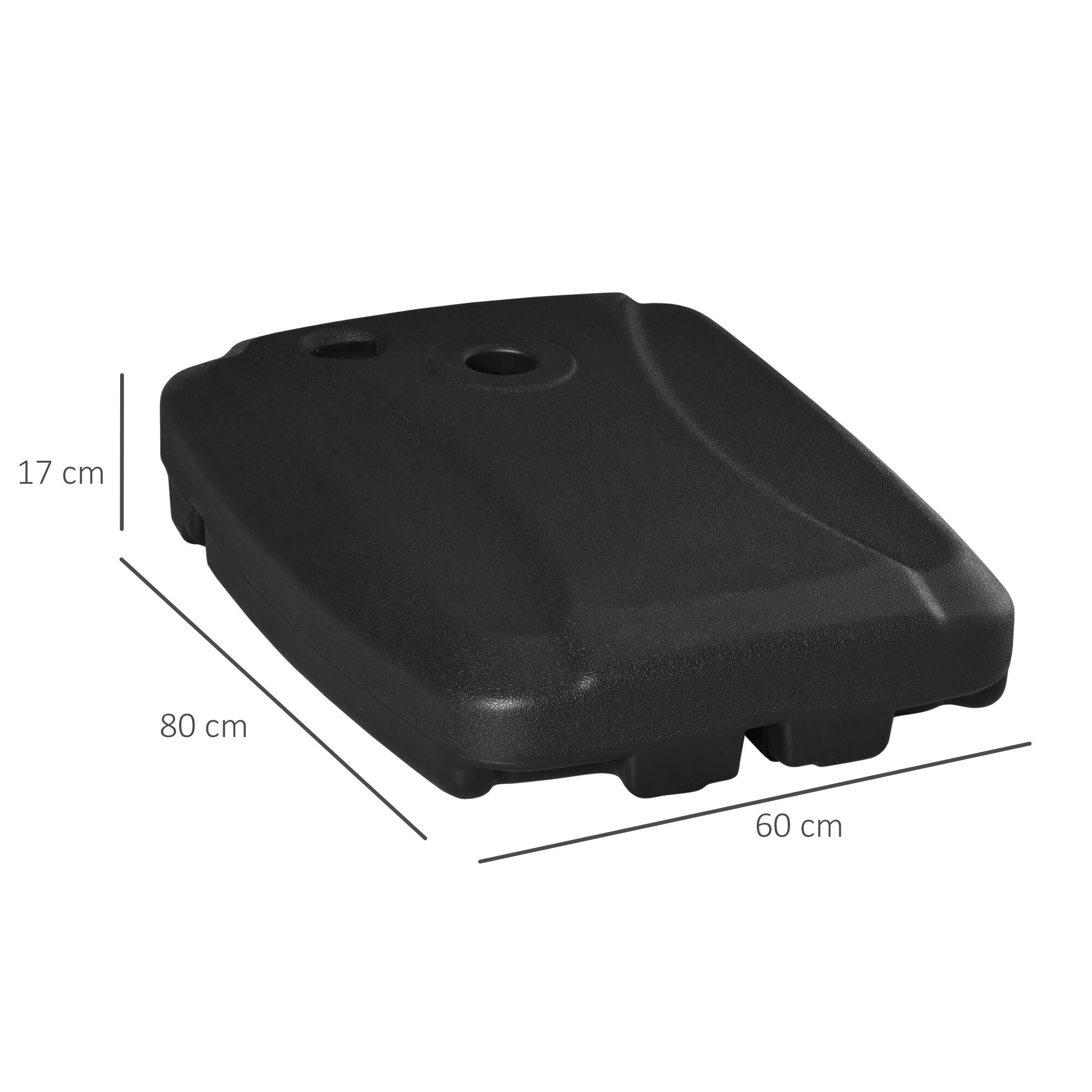 Outsunny Base de Sombrilla con 2 Ruedas Rellenable de Agua 60 kg Arena 68 kg o Mixto 75 kg Soporte de Parasol para Base Cruzada para Jard&iacute;n Patio Terraza 80x60x17 cm Negro, , large Imagen numero 3