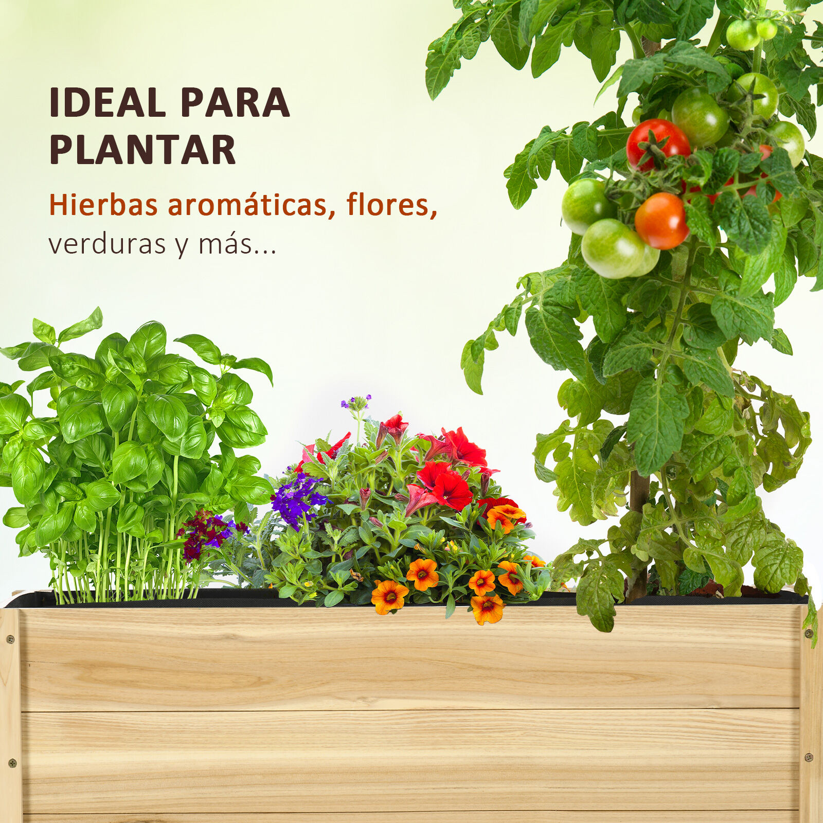 Outsunny Jardinera con Ruedas Madera Natural, , large Imagen numero 4