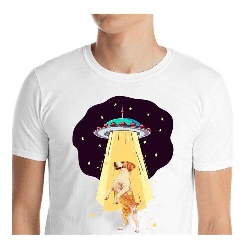 Mascochula camiseta hombre abduction personalizada con tu mascota blanco thumbnail
