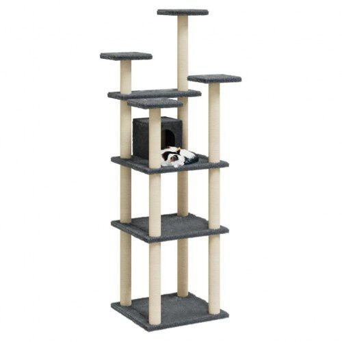 Vidaxl rascador &aacute;rbol con casa gris oscuro para gatos, , large Imagen numero 3