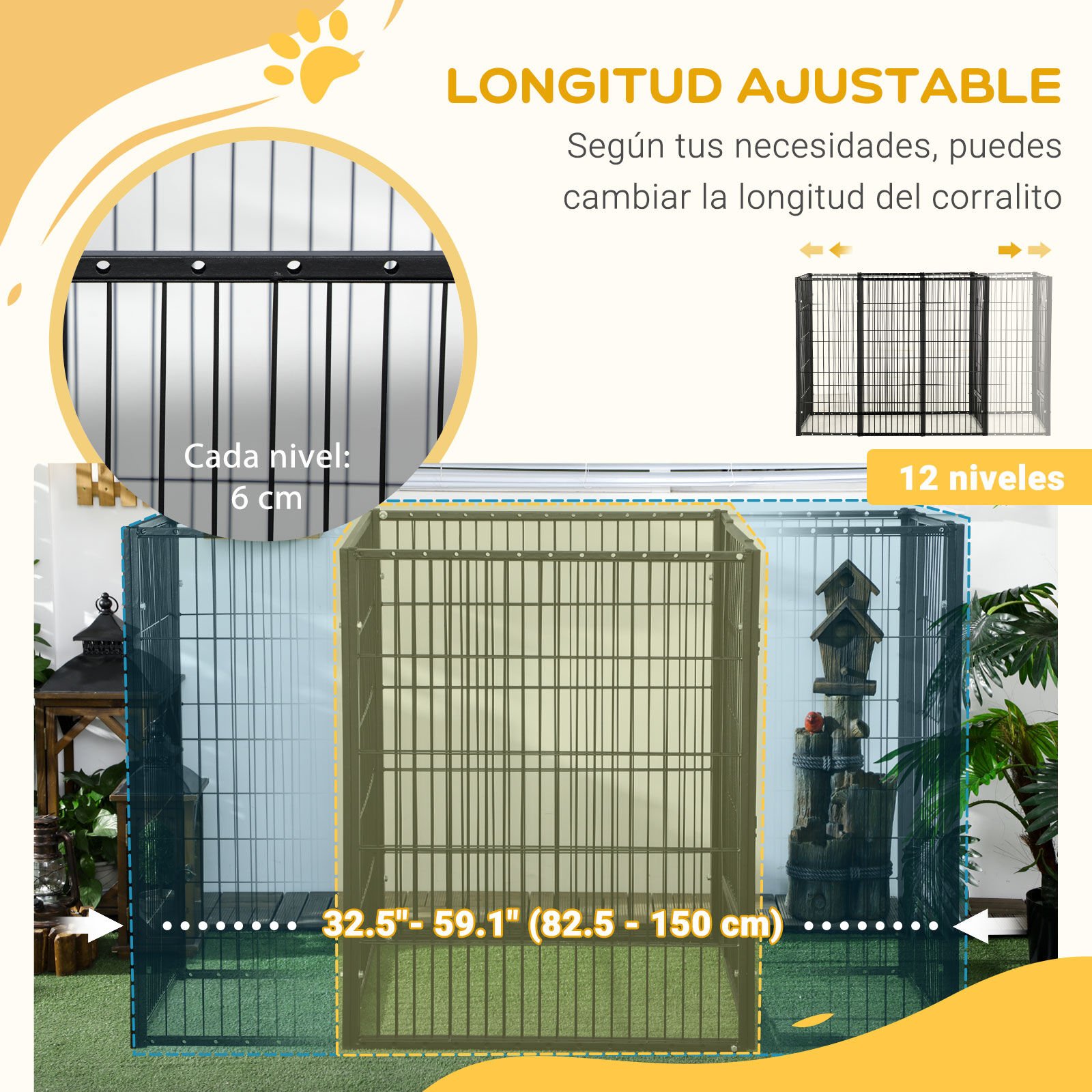 PawHut Parque negro de 6 Paneles con Ancho Ajustable para mascotas thumbnail