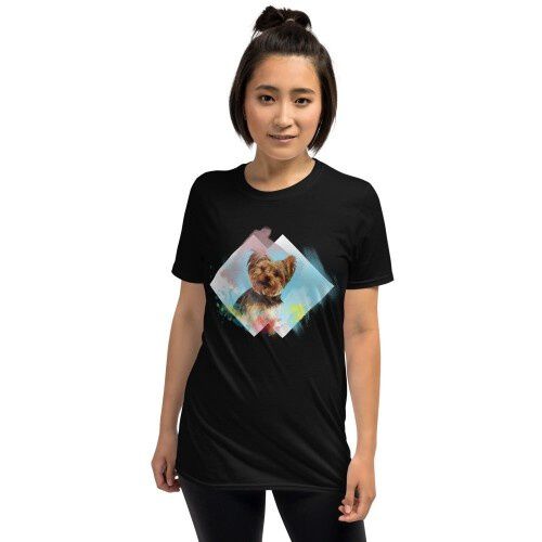Mascochula camiseta mujer acuarela personalizada con tu mascota negra thumbnail