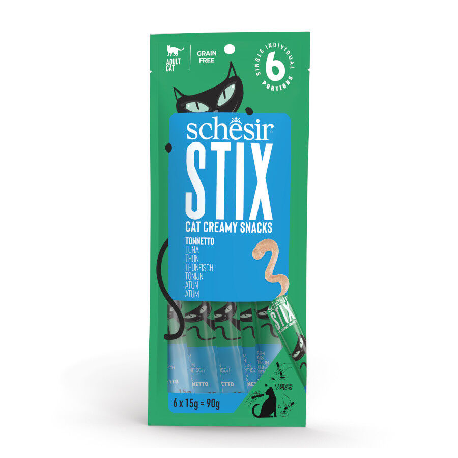 6 uds. x 15 g Schesir Stix Snacks At&uacute;n para gato, , large Imagen numero 1