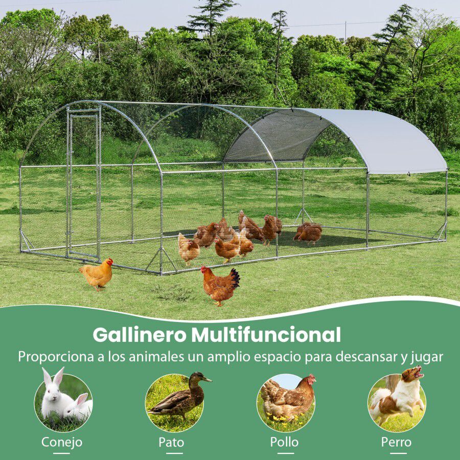 COSTWAY Gallinero De Metal Grande, Jaula Galvanizada Para Aves De Corral Con Cubierta Impermeable Y Protectora Solar, H&aacute;bitat De Conejo, En Forma De C&uacute;pula Para Patio Trasero, Granja, Al Aire Libre, , large Imagen numero 2
