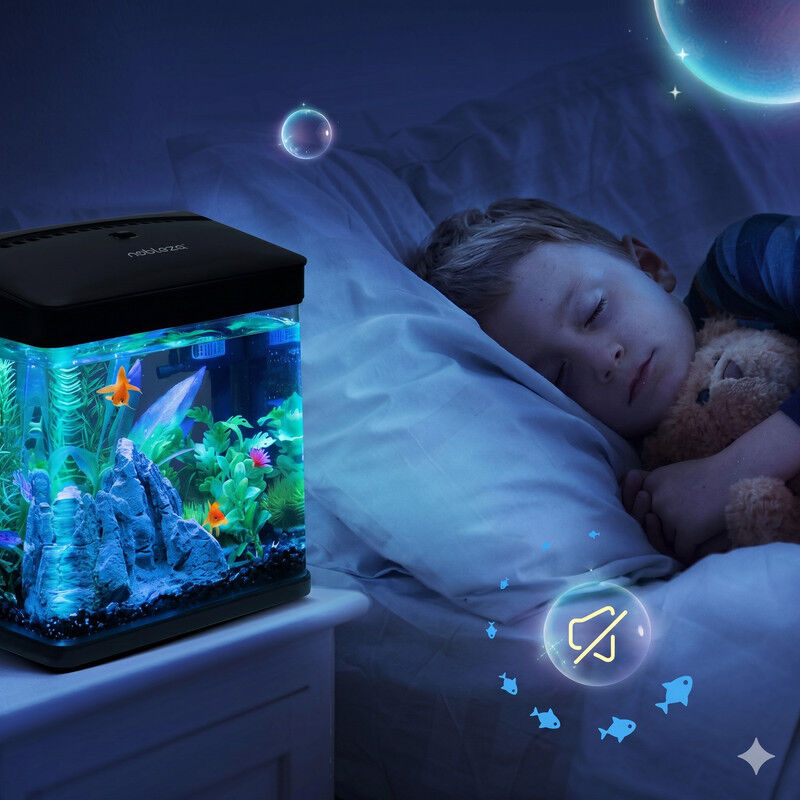 Nobleza - Acuario de Cristal 14L con Iluminaci&oacute;n LED y Sistema de Filtro, Pecera con Cubierta y Accesorios para Peces de Agua Dulce y Salada, Dise&ntilde;o Curvo Moderno, Negro, , large Imagen numero 3