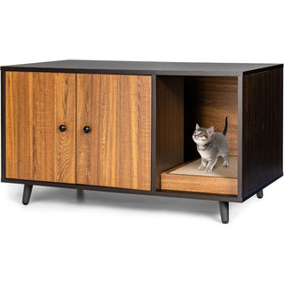 COSTWAY 3 en 1 Mesa Auxiliar y Casa para Gatos con Caja de Arena de Madera