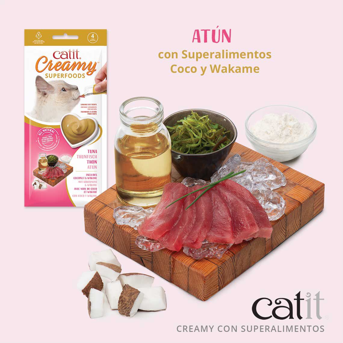 Snack liquido para gato Catit creamy con superalimentos at&uacute;n con Coco y Wakame, 4x10g, , large Imagen numero 2