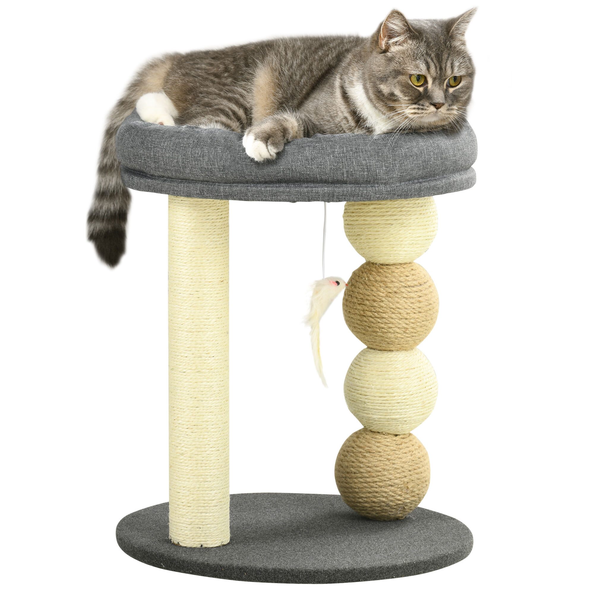 PawHut &Aacute;rbol Rascador para Gatos Peque&ntilde;o Torre para Gatos Centro de Actividades para Gatitos con Nido 4 Bolas y Poste de Sisal Carga 15 kg &Oslash;40x48 cm Gris y Beige, , large Imagen numero 1