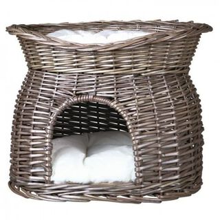Cesta de mimbre con cama y 2 cojines color Gris