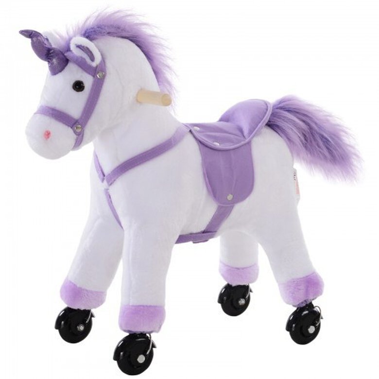 Balancín Peluche unicornio Homcom con ruedas color Blanco/Morado, , large image number null