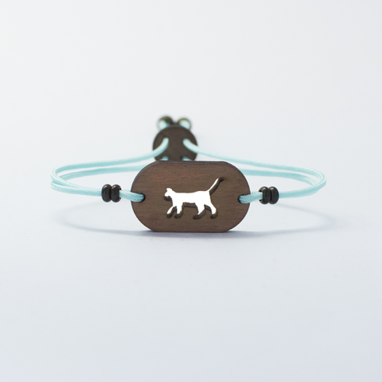 Pulsera de madera Gato personalizable color Celeste, , large image number null