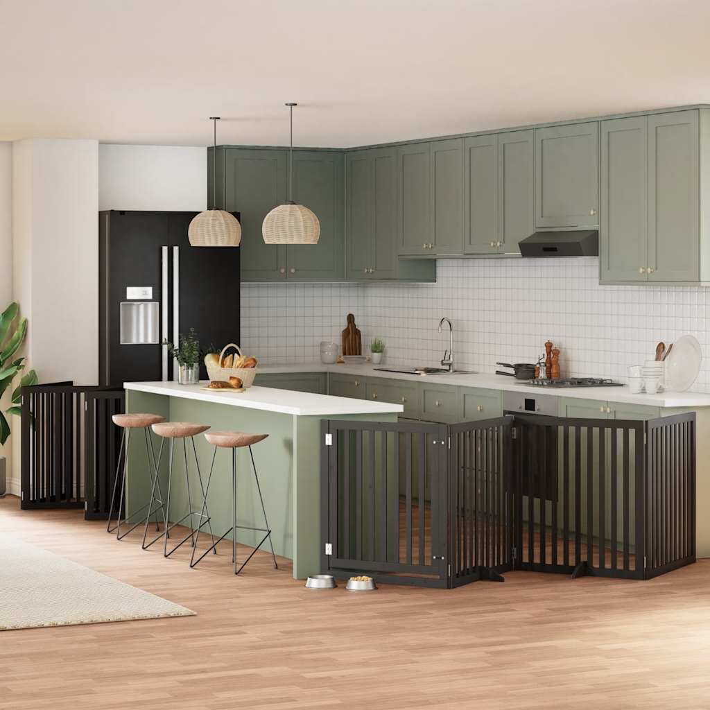 vidaXL Puerta de perros plegable 10 paneles madera &aacute;lamo negra 800 cm, , large Imagen numero 2