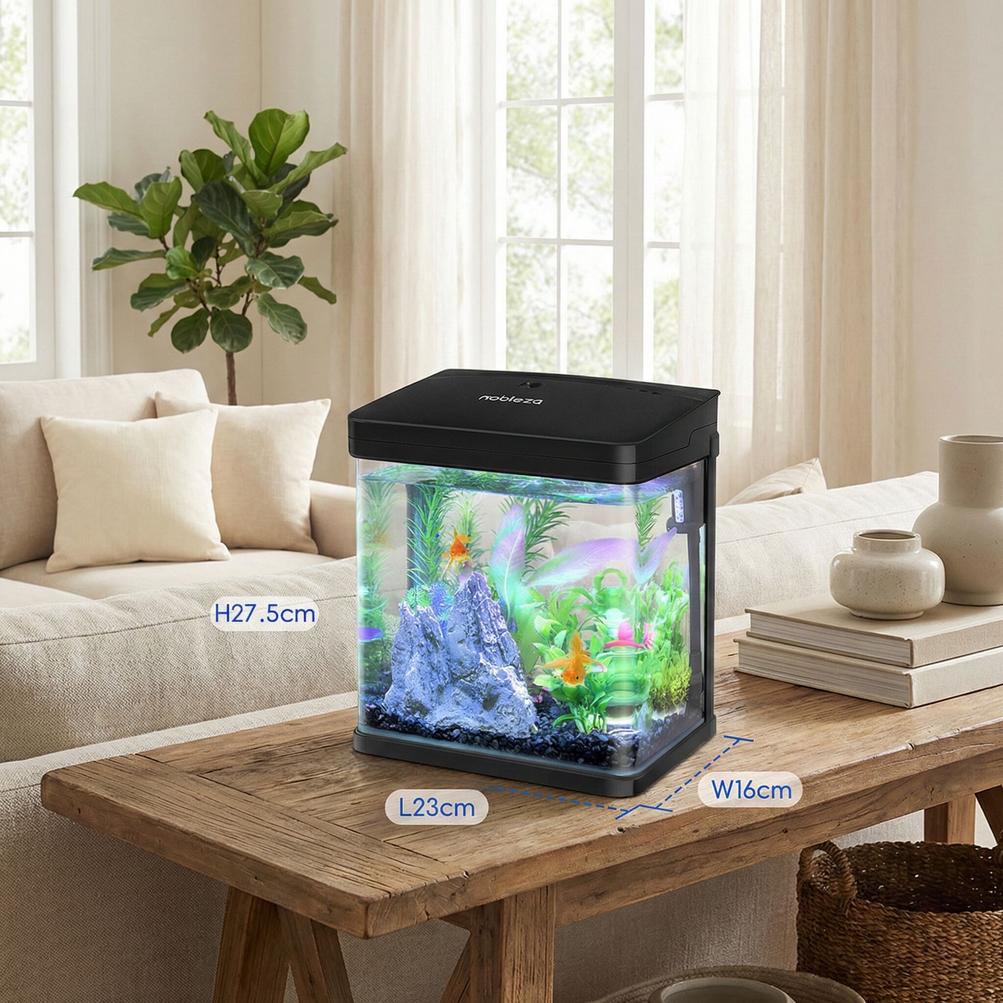 Nobleza Kit de Acuario 7L de Cristal con Iluminaci&oacute;n LED y Sistema de Filtraci&oacute;n - Nano Pecera de Dise&ntilde;o Curvo y Silencioso - Negro, , large Imagen numero 3