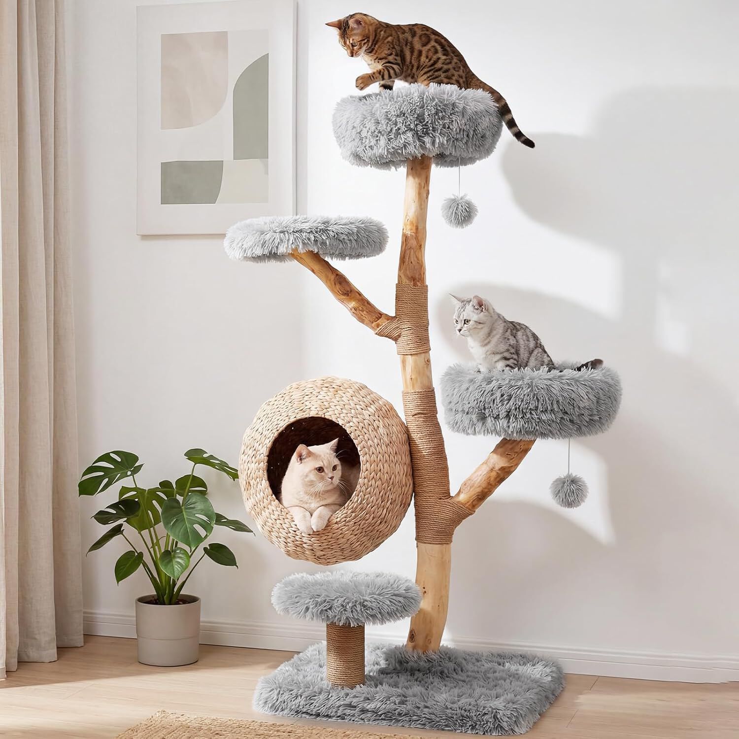 COSTWAY &Aacute;rbol para Gatos de 134 cm, Centro de Actividad para Mascotas (Gris), , large Imagen numero 2