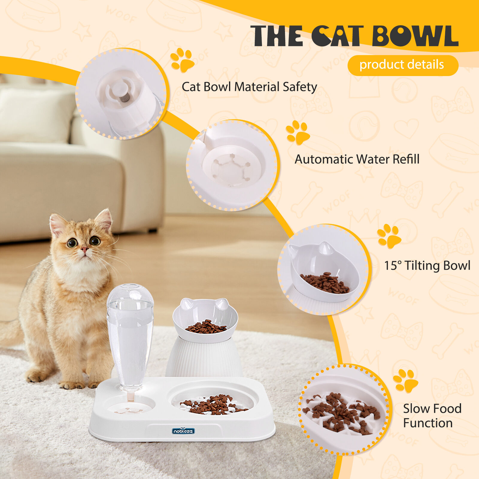 Nobleza-3 En 1 Comedero para Gatos,Bebedero Autom&aacute;tico para Gatos,500ml Dispensador Autom&aacute;tico Tazones para Mascotas Peque&ntilde;os,15&deg;Gatos Elevado,Cuenco Slow Food, , large Imagen numero 2