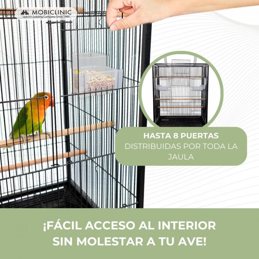 Jaula para p&aacute;jaros Comederos y bebederos | Ruedas | Bandeja extra&iacute;ble | Ninfa | Mobiclinic, , large Imagen numero 4