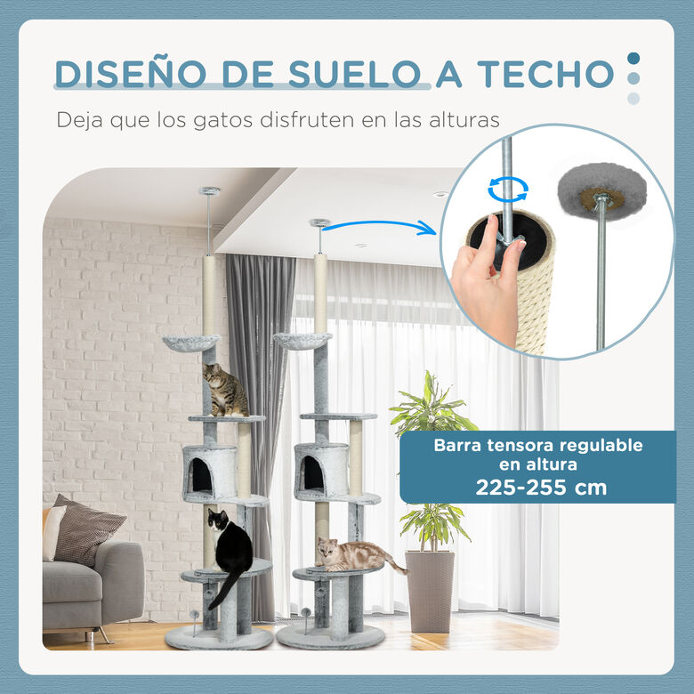 PawHut Árbol Rascador de Suelo a Techo Gris para gatos thumbnail