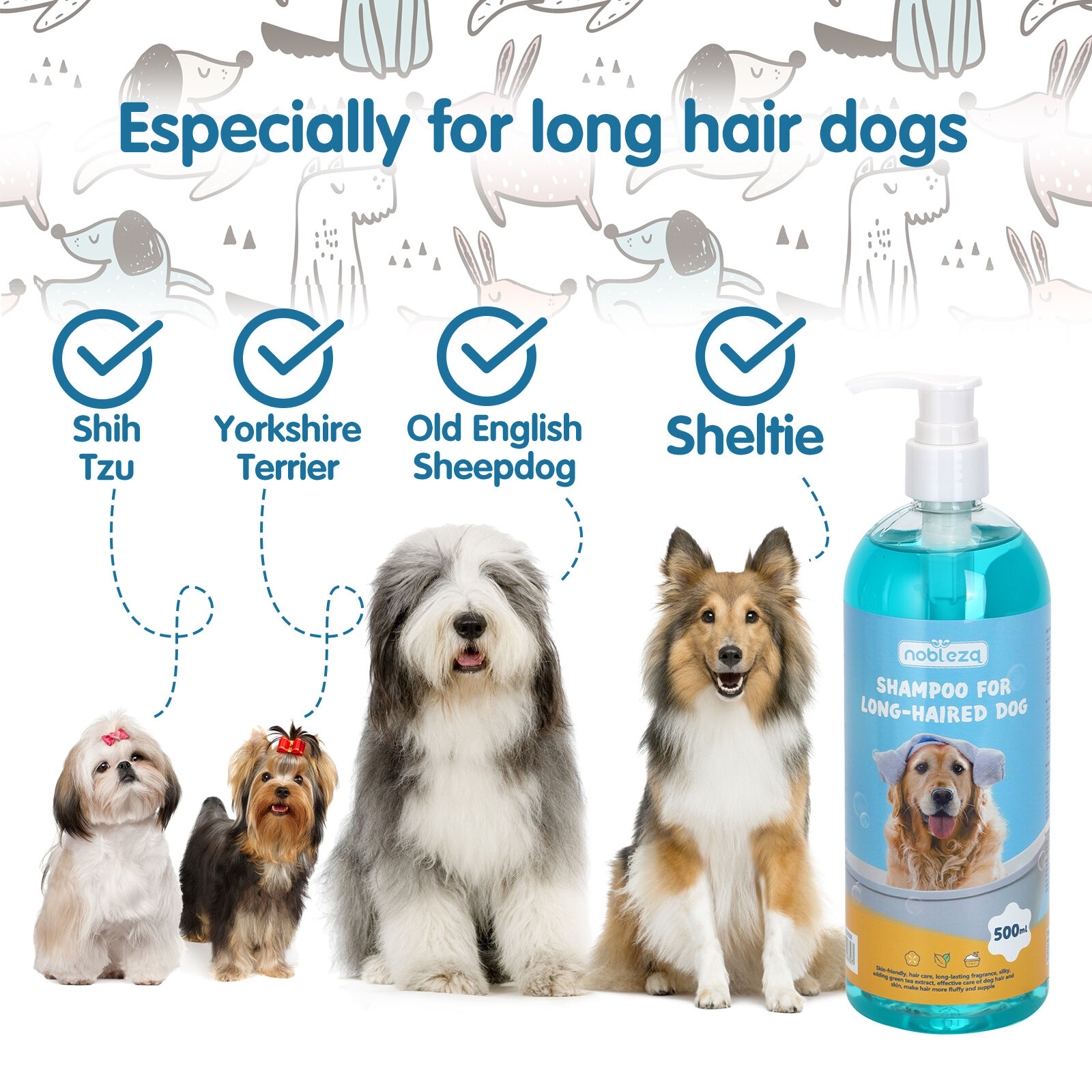 Nobleza-Champ&uacute; para perros pelo largo Con Camelia Hidratante,Champ&uacute; Para Perros De Agua Desenredante Con Fragancia De Lavanda y C&iacute;tricos,Ideal para Yorkshires, Afgano, Malt&eacute;s（500ml), , large Imagen numero 3