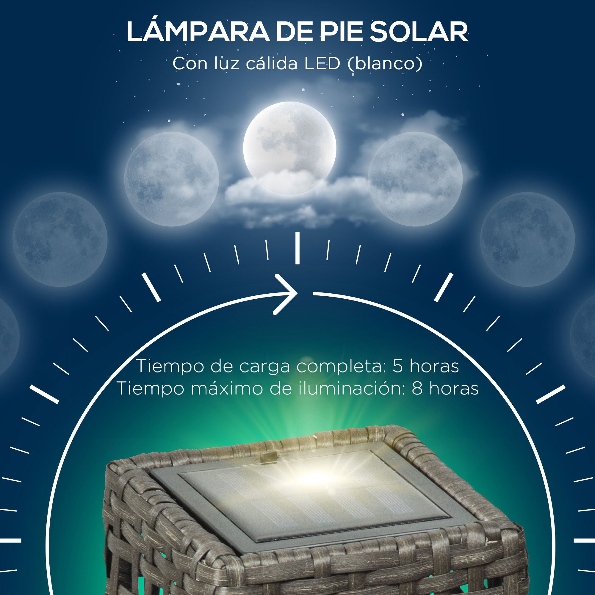 Outsunny Linterna de Jard&iacute;n de Rat&aacute;n Sint&eacute;tico Luces Solares Exterior con Luces LED Encendido/Apagado Autom&aacute;tico para Terraza Balc&oacute;n Patio 17x17x46 cm Gris, , large Imagen numero 5