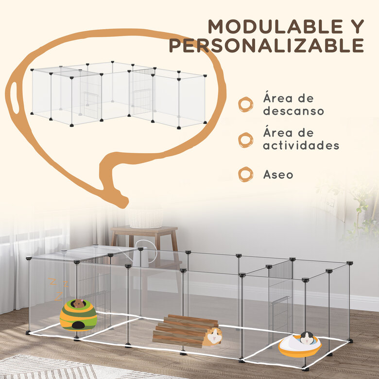 Valla Modular Para Mascotas Pequeñas - 39 Paneles, Incluye 3 Nidos, Ideal Conejos Y Cobayas