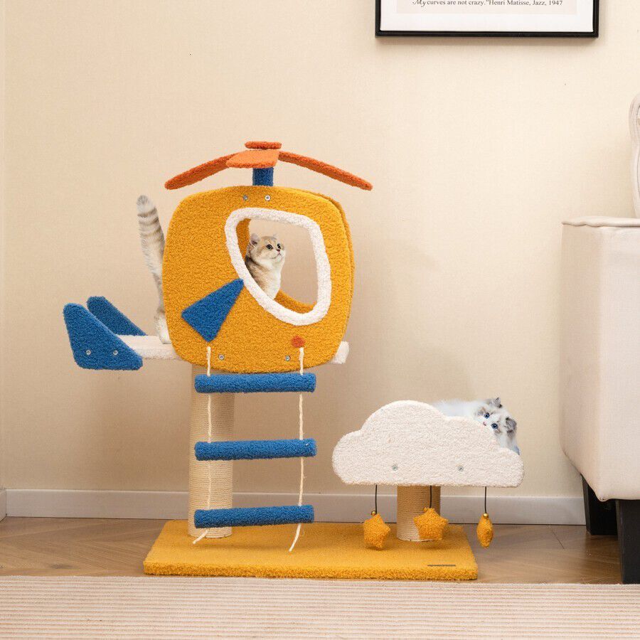 COSTWAY &Aacute;rbol para Gatos Tem&aacute;tico de Aviaci&oacute;n, Torre para Gatos con Perchero en Forma de Helic&oacute;ptero, Poste para Rascar, Plataforma, Escalera, 3 Juguetes Colgantes, Centro de Actividades para Gatitos &nbsp;, , large Imagen numero 2