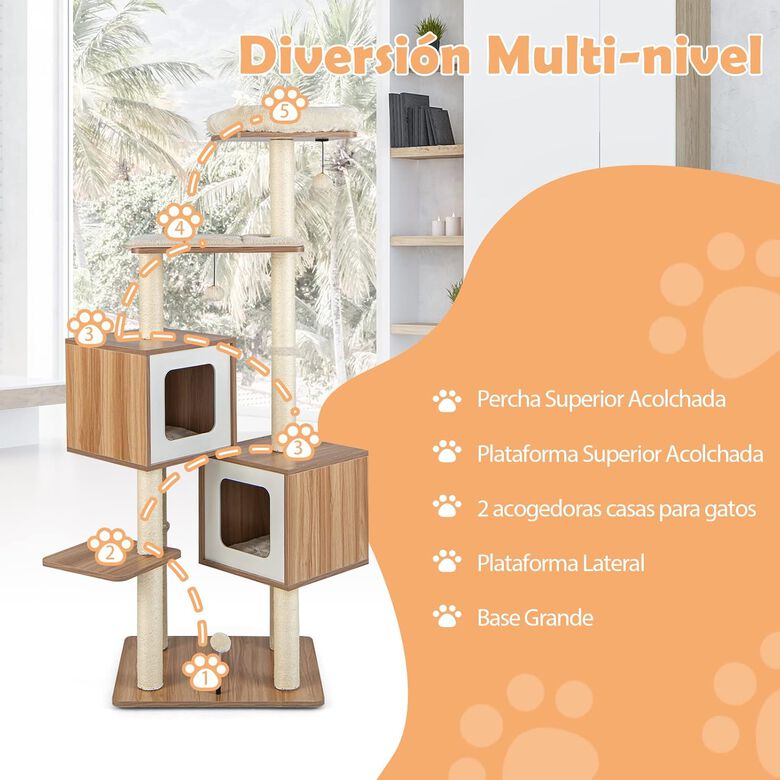 COSTWAY Árbol de madera moderno para Gatos thumbnail