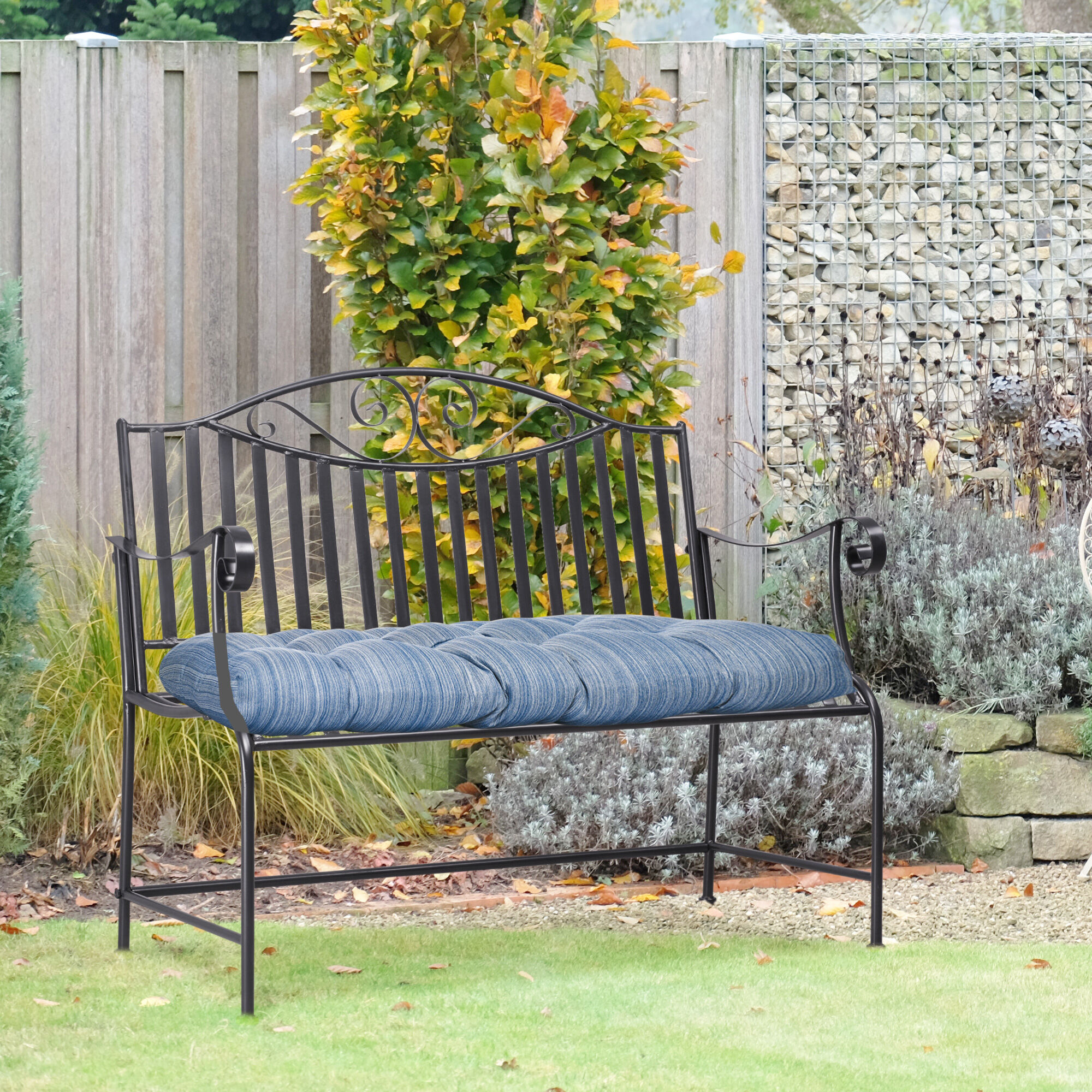 Outsunny Coj&iacute;n para Banco de 2 Plazas 110x48x8 cm Coj&iacute;n Rectangular para Interiores y Exteriores Lavable con 8 Puntadas y Asiento C&oacute;modo para Sillas Sof&aacute;s Azul, , large Imagen numero 2