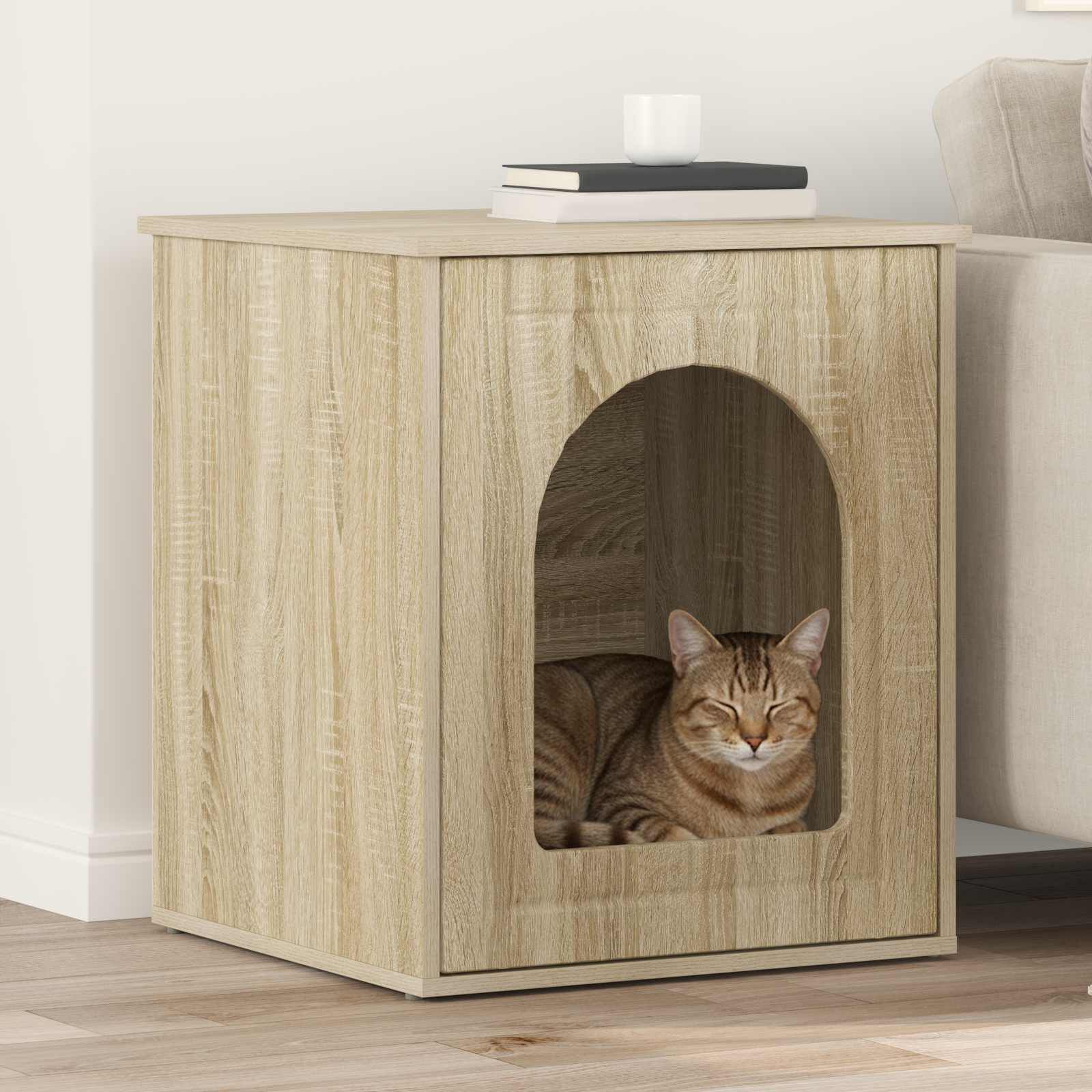 vidaXL Casa para Gatos Sonoma 53 x 52 x 62 cm Madera de ingenier&iacute;a, , large Imagen numero 2