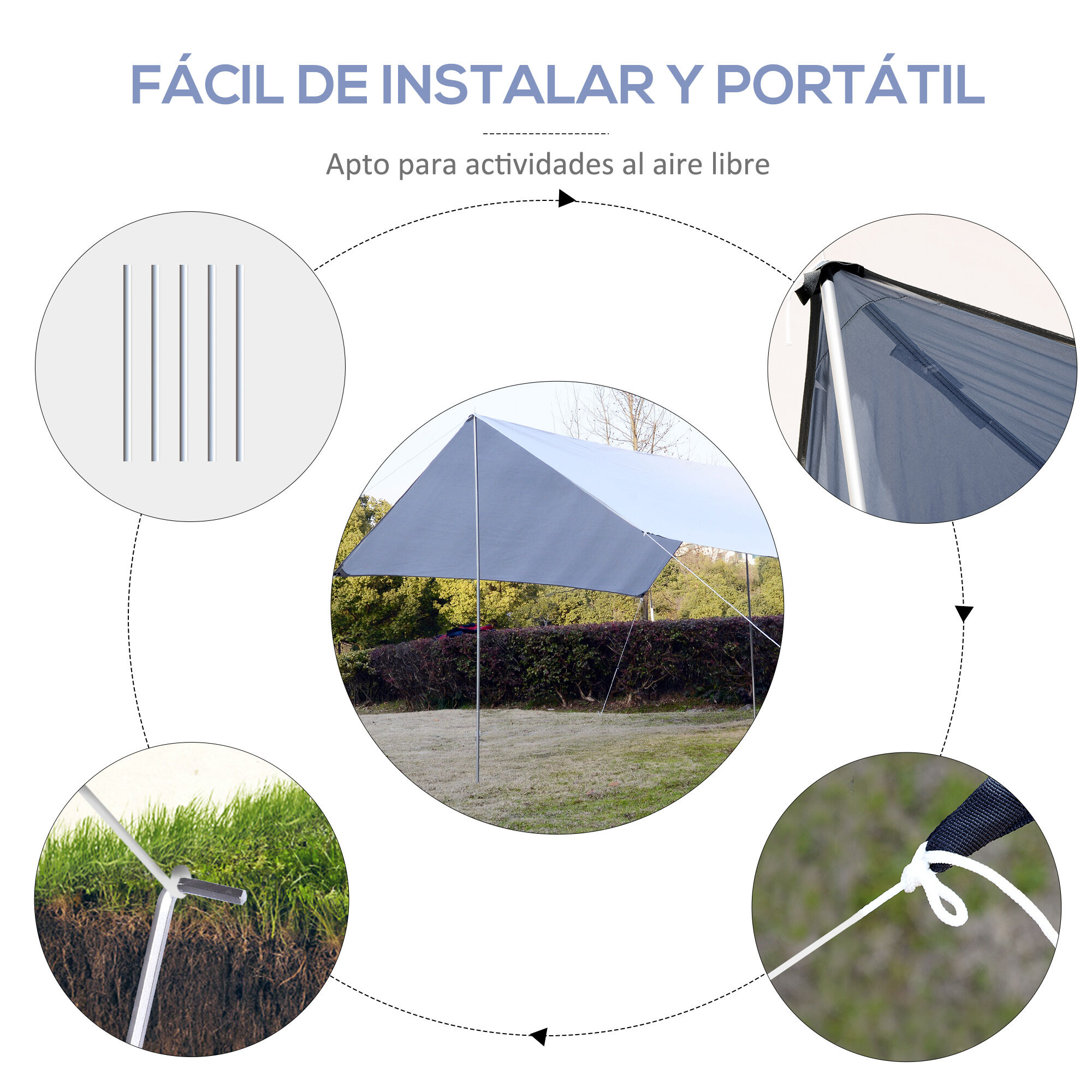 Outsunny Toldo de Refugio Port&aacute;til 300x292 cm Impermeable Carpa Ligero Tienda de Campa&ntilde;a Grande para Camping Playa Picnic Senderismo Protecci&oacute;n UV Blanco, , large Imagen numero 5