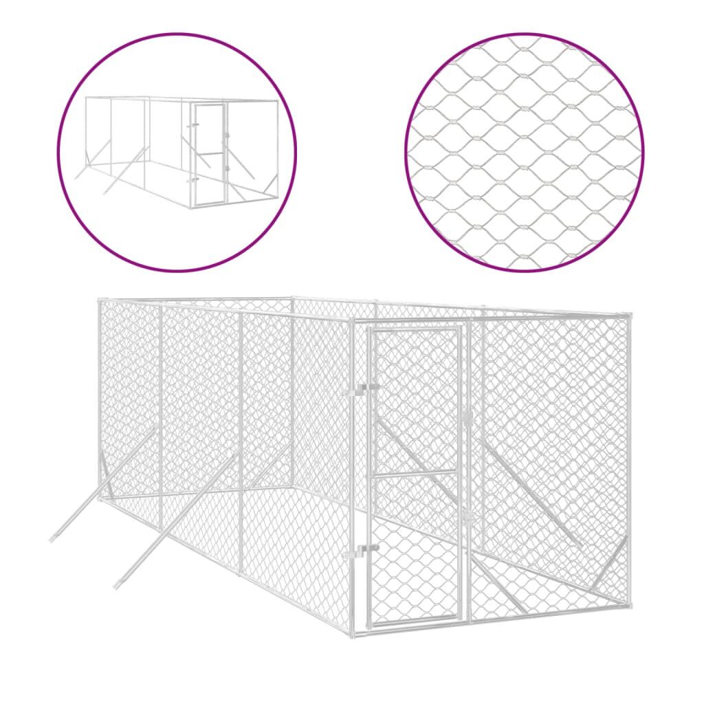 vidaXL Perrera de exterior acero galvanizado plateado 4x4x2 m, , large Imagen numero 47