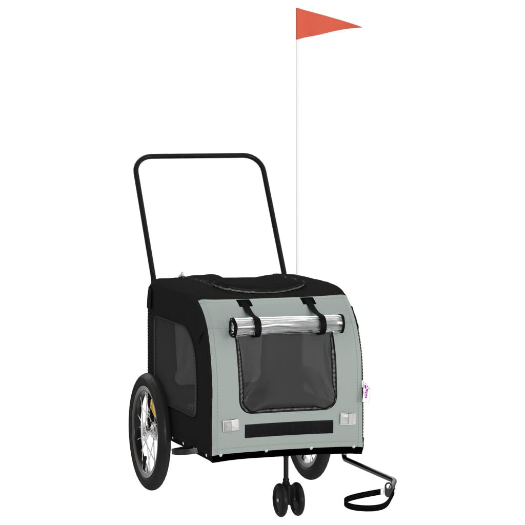 vidaXL Remolque bicicleta para mascotas hierro tela Oxford negro gris, , large Imagen numero 1